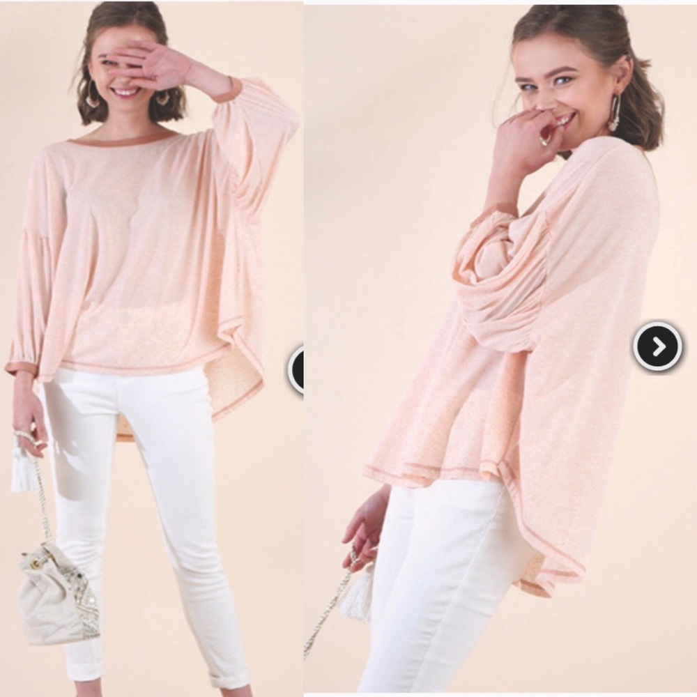 New Umgee Peach Puff Sleeve Top